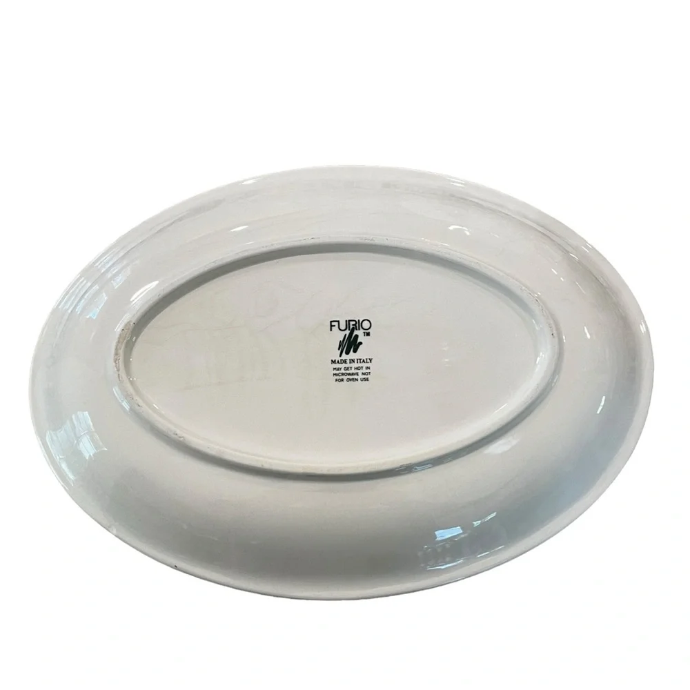 Furio Christmas Tree Sponge Paint Oval Serving Platter Made In Italy. 16” x 11.5